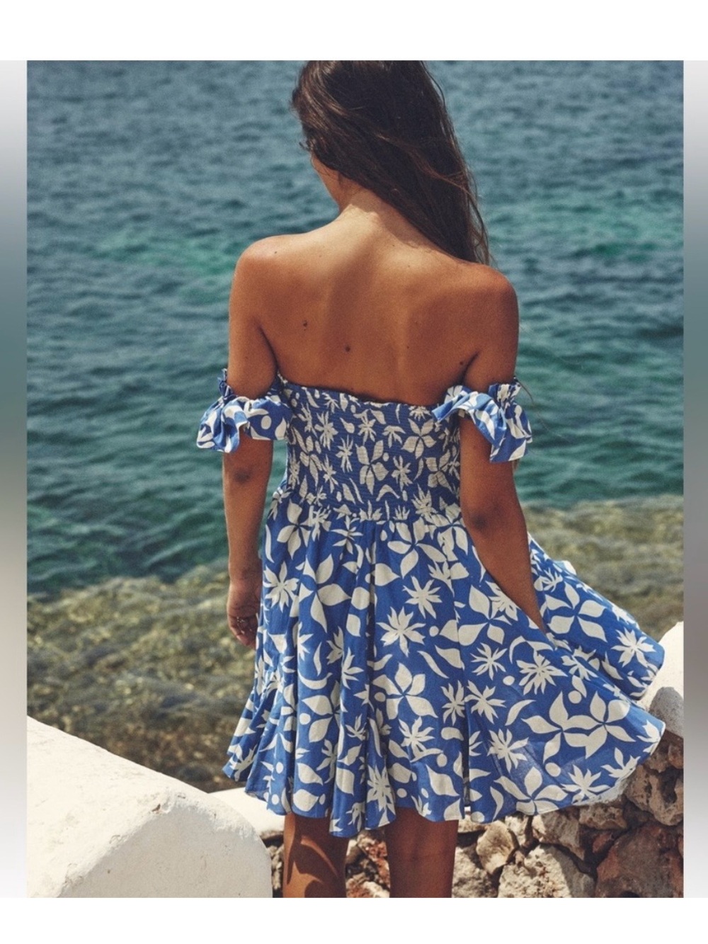 EUC Zara Blue and Cream Strapless Floral Sundress size M FINAL PRICE - Picture 2 of 5